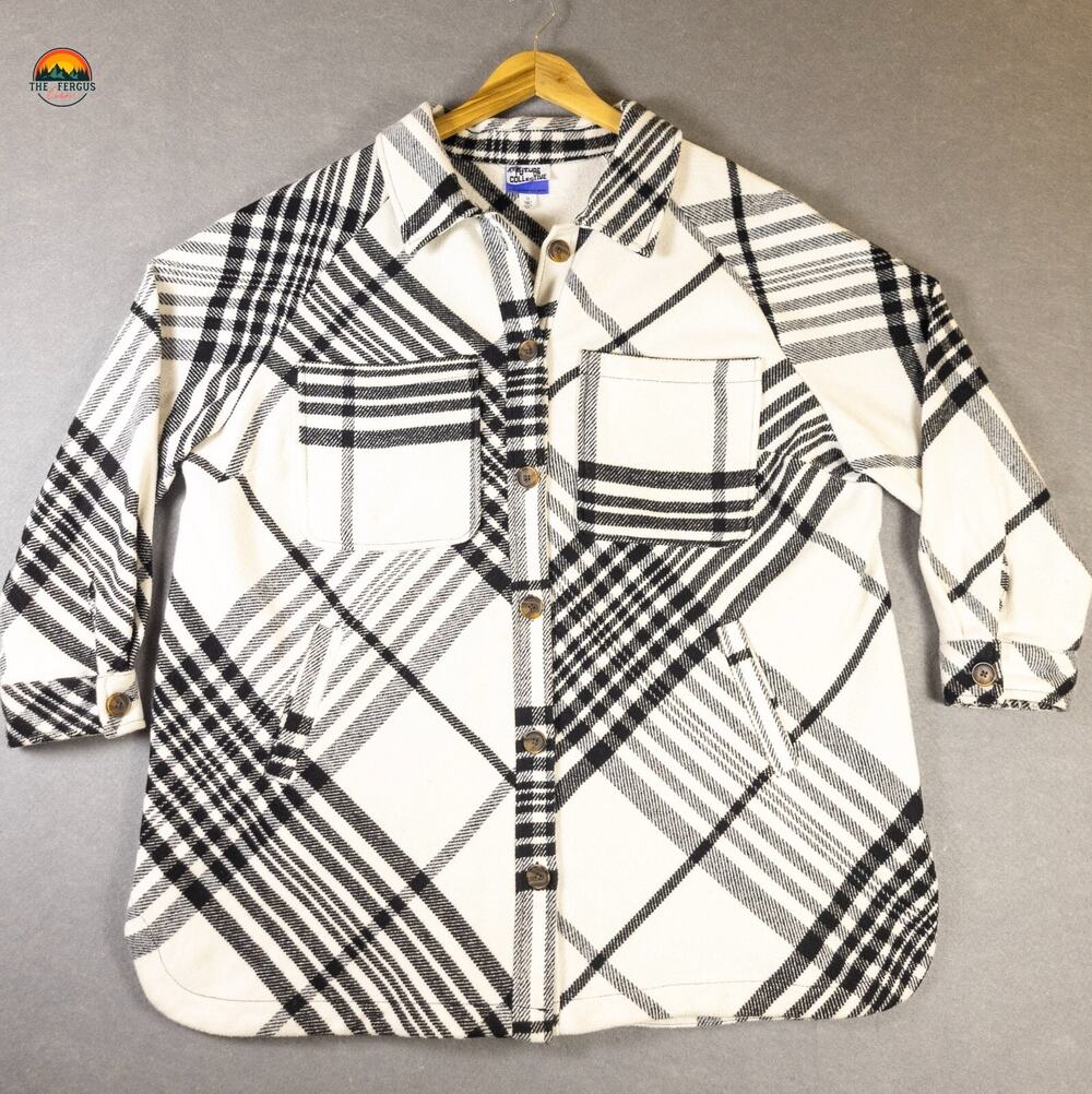 Future Collective With Kahlana Barfield Brown Shacket Black White Women's 1X